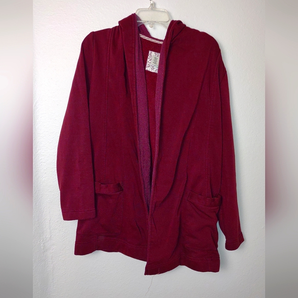 Anthropologie Saturday Sunday Dark Red Hooded Cardigan Jacket Size Small